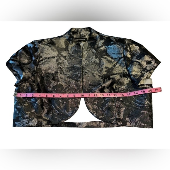 VTG 90s Black Gray Metallic Brocade Floral Sheath Dress Topper Jacket. SZ 14 - Picture 11 of 16